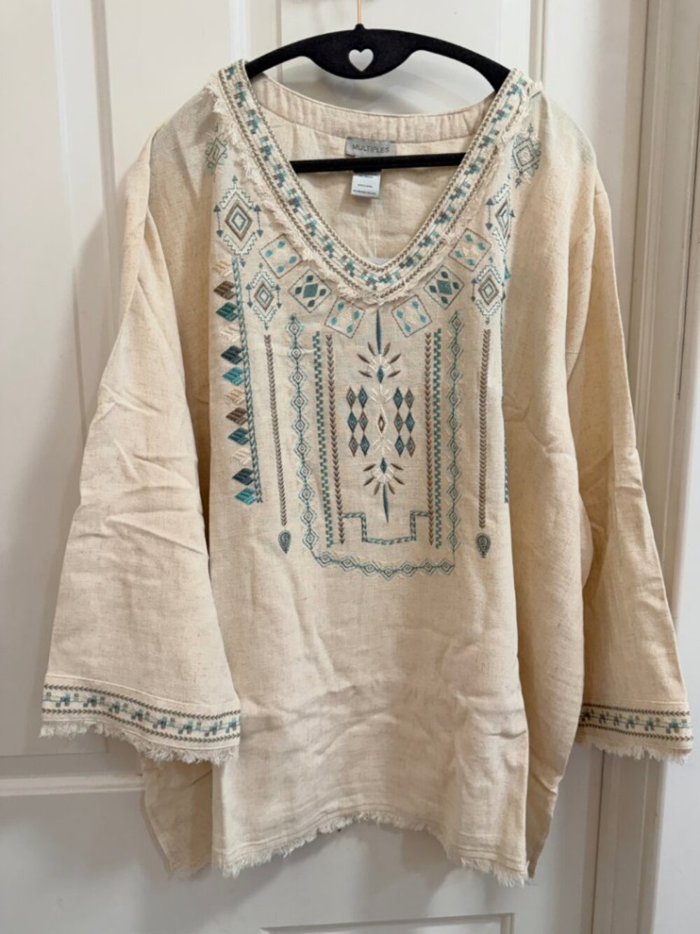 NWT Multiples Embroidered Linen Tunic 3X